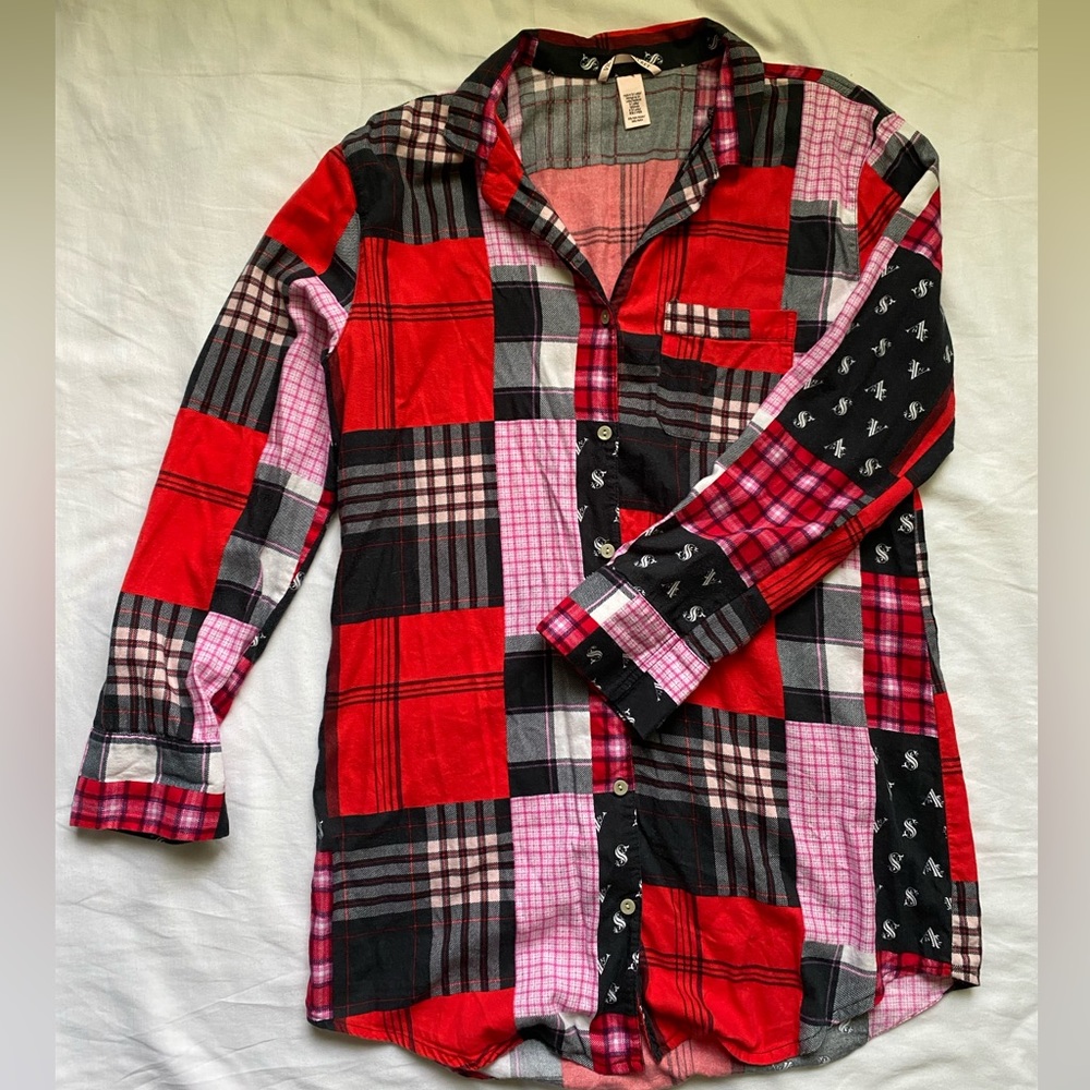 Victoria’s Secret Dreamer multicolor patchwork flannel dress button up sleepwear